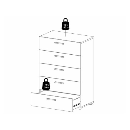 Cómoda 5 Cajones Bru Roble/Blanco