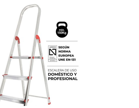 Escalera De Aluminio Rolser Única 3 Peldaños