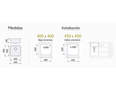 Aigüera Roma Quadrada 1 Cubeta Acer Inoxidable