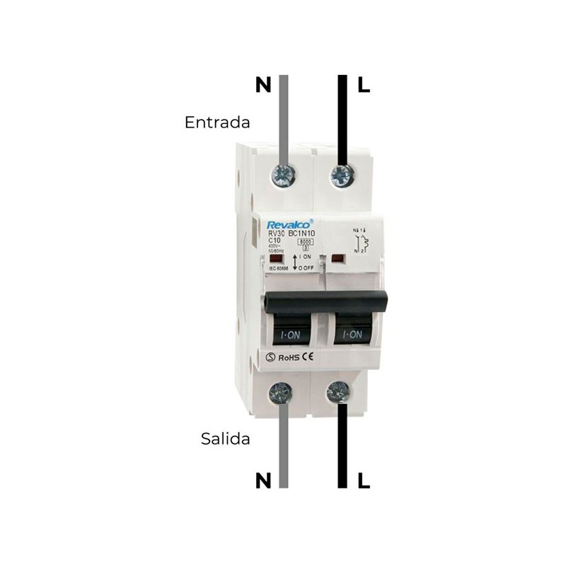 Interrupteur Magnétothermique 1P+N C10 10A - Protection Surcharge/court-circuit, 1 Module DIN, 4500A