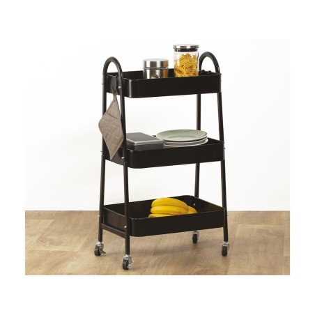 Carrito Cocina Metálico 3 Bandejas Rejilla Negro