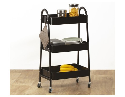 Carrito Cocina Metálico 3 Bandejas Rejilla Negro