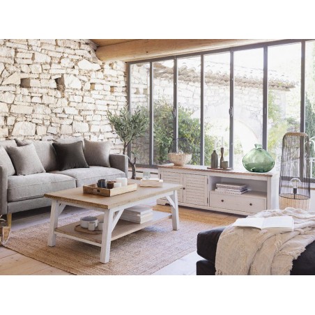 Mueble Tv Olivia Acacia Natural Y Blanco