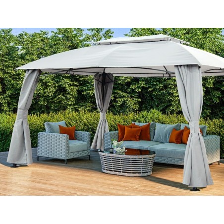 Pérgola Jardín De Acero Con Cortinas