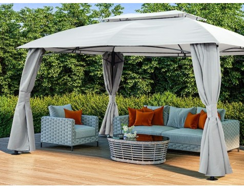 Pérgola Jardín De Acero Con Cortinas