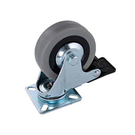 Roda Goma Gris Amb Fre Placa Giratòria
