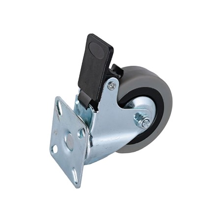 Roda Goma Gris Amb Fre Placa Giratòria