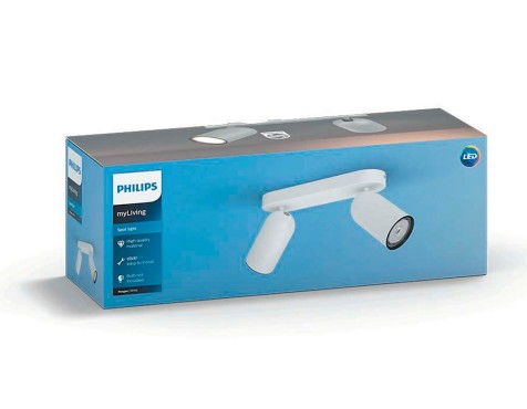 Regleta 2 Focos Led Philips Pongee Blanco