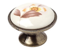 Pomo Mueble Cuero Viejo Flor Marrón