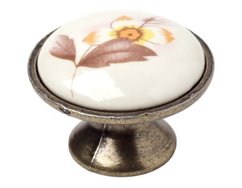 Pomo Mueble Cuero Viejo Flor Marrón